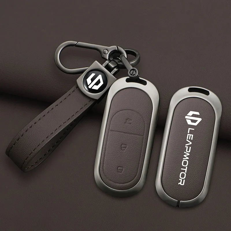 Zinc Alloy Leather Car Remote Key Case Cover For Leapmotor C16 C11 C10 C01 B10 T03 S01 - Leapmotor Accessories